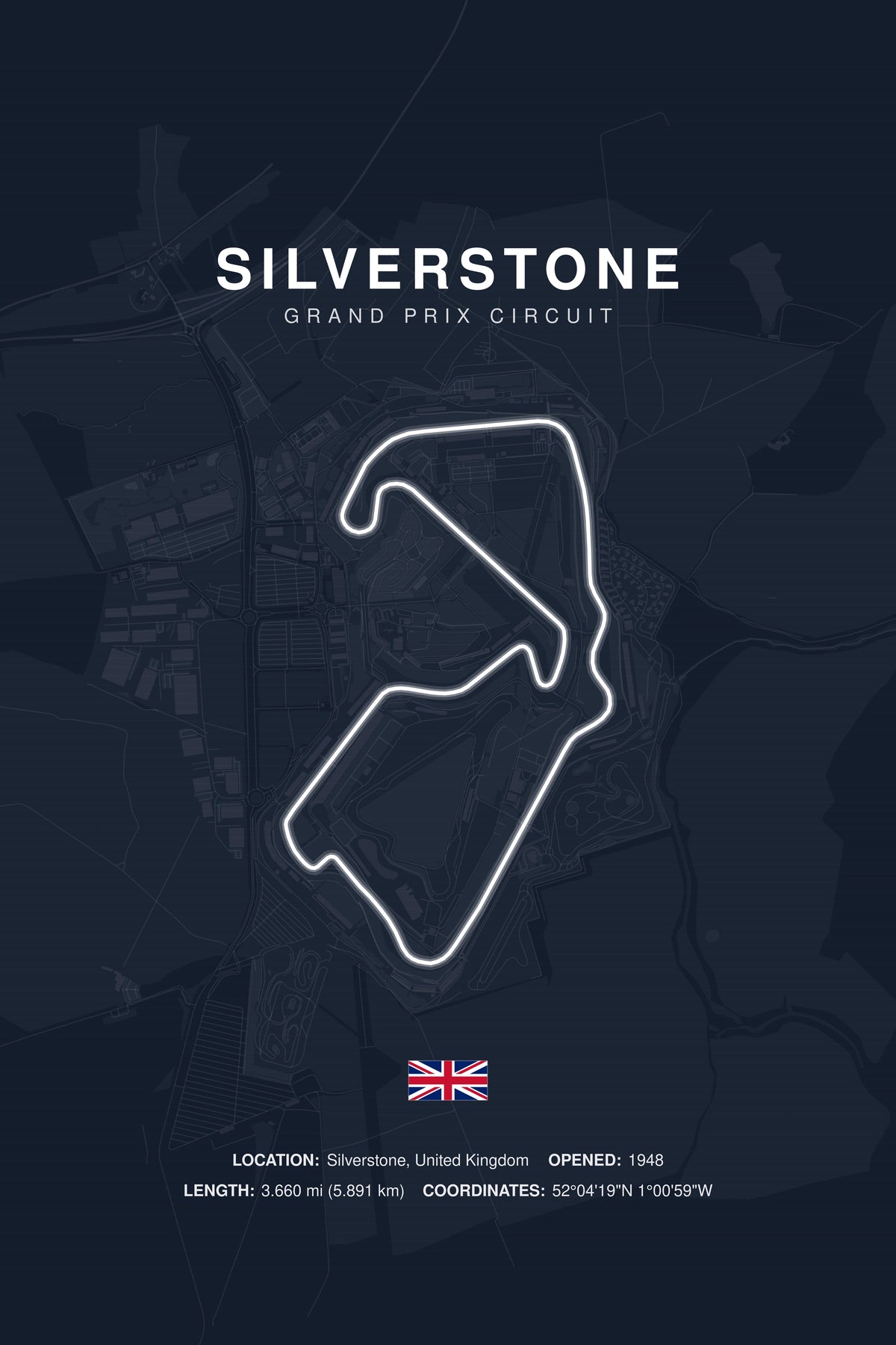 Silverstone Circuit Poster — United Kingdom — Midnight