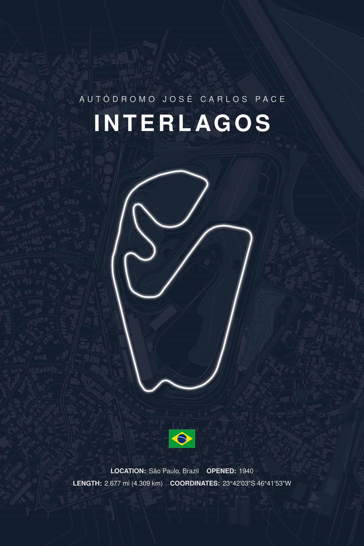 Interlagos Circuit Poster — Brazil — Midnight