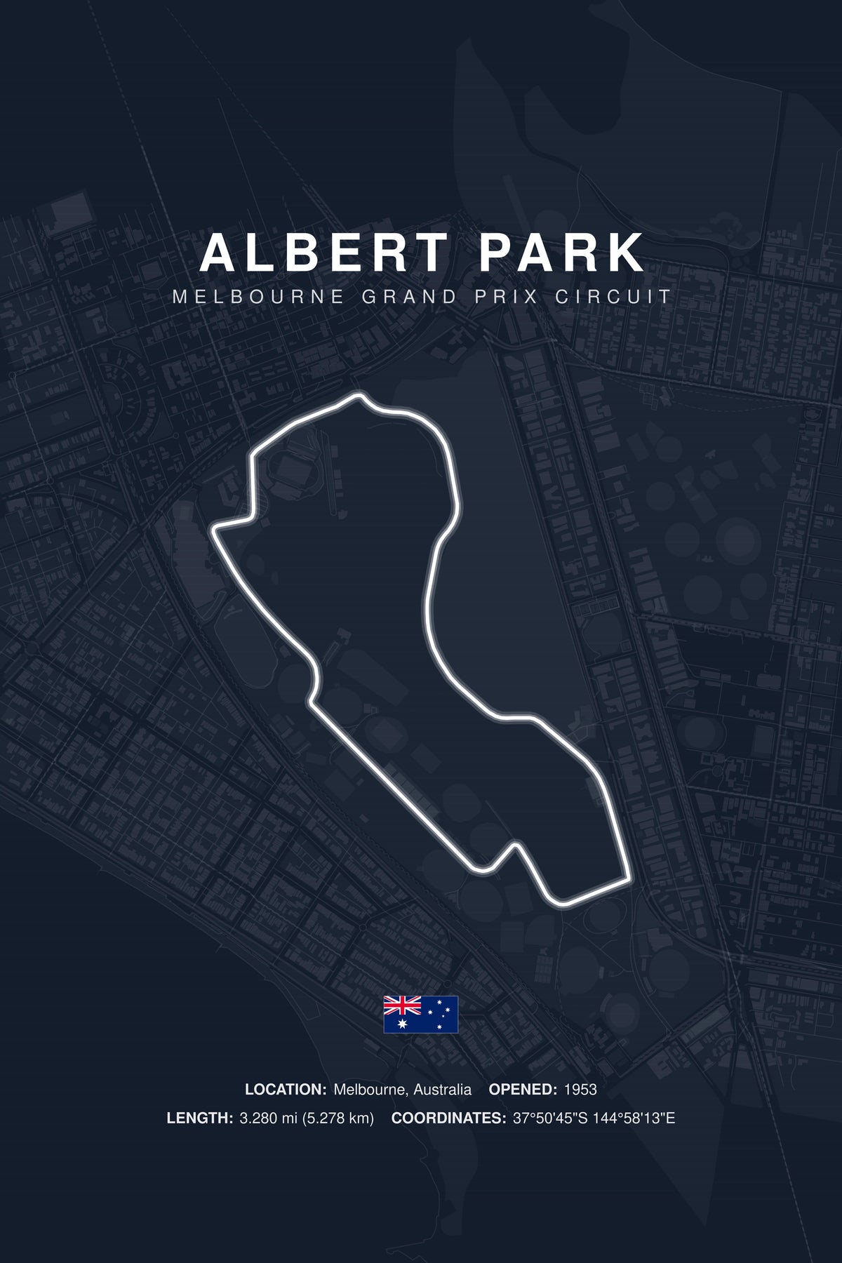 Albert Park Circuit Poster — Australia — Midnight