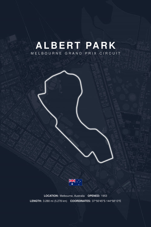 Albert Park circuit poster in Midnight, unframed — Avero Circuits