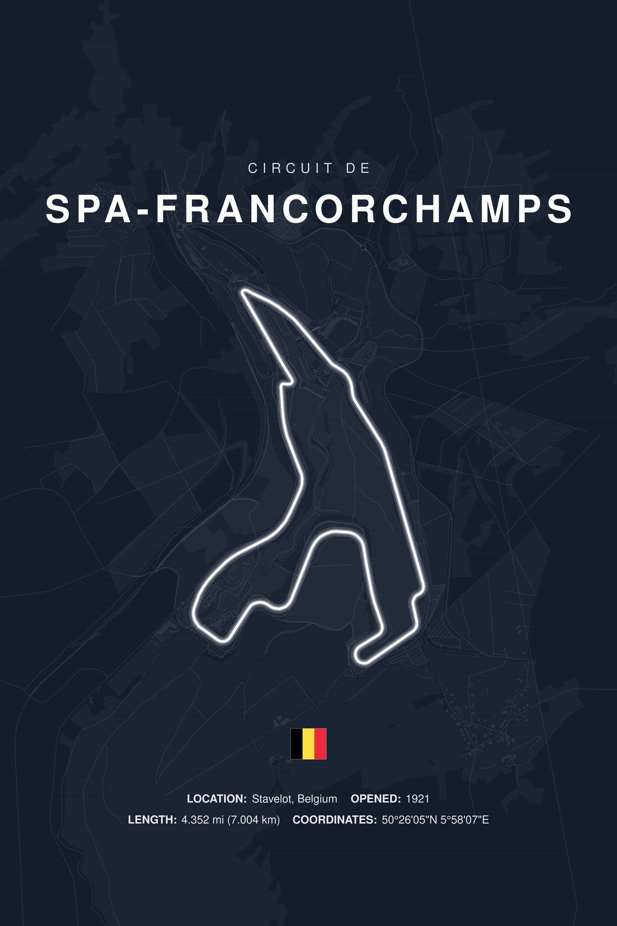 Spa-Francorchamps Circuit Poster — Belgium — Midnight